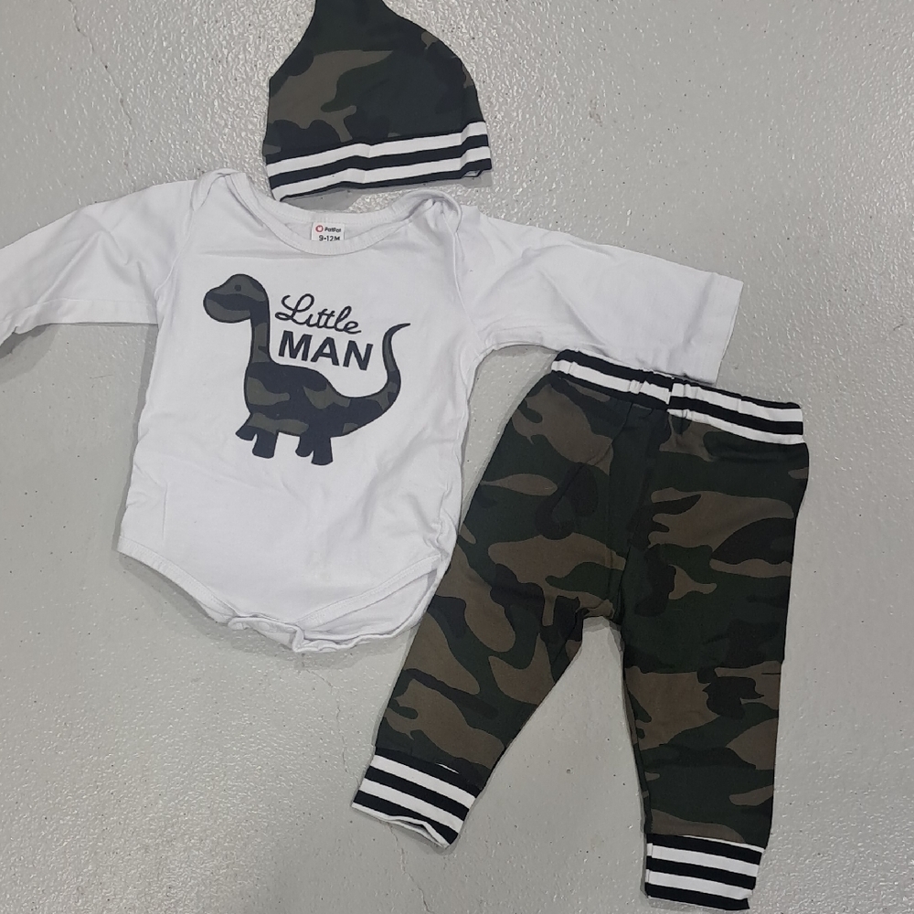 PatPat Little Man Dinosaur Outfit with Camouflage Pants & Hat